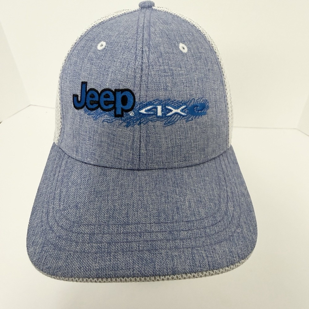 Jeep 4xe Trucker Hat Mens Blue White Embroidered Mesh Snapback Cap Adjustable